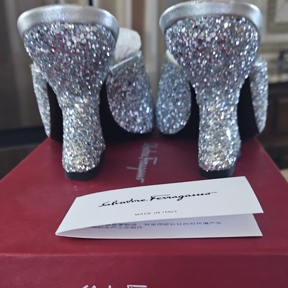 Salvatore Ferragamo Silver Glitter Heels - Picture 3 of 7